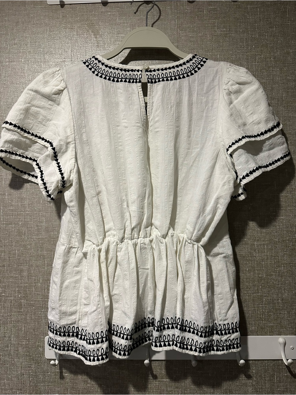 LOFT White Peplum Tunic with Black Embroidered Trim - Picture 2 of 4